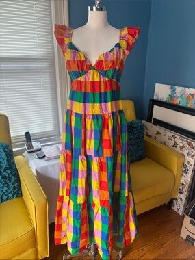 English Factory Multicolor Check Ruffle Maxi Dress